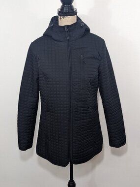Land's End Quilted Black Zippered Hooded Jacket Lightweight Small S